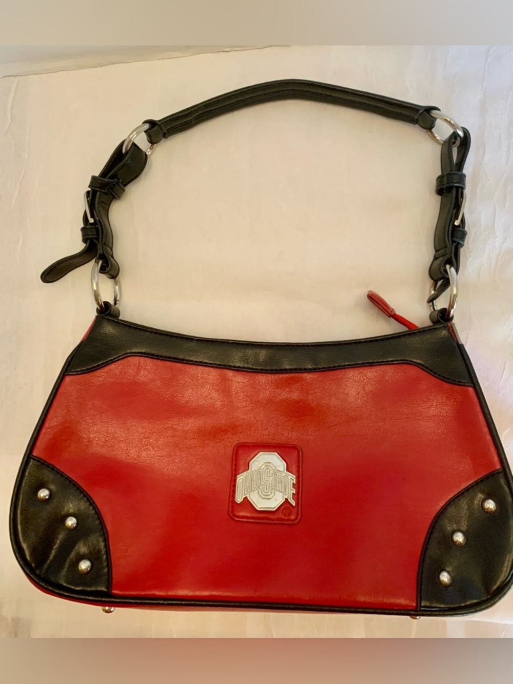 “Ohio State” Red and Black leather studded purse